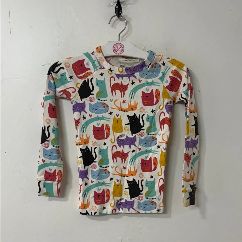 Gymboree White Long Sleeve Tee with Multicolor Cat Print
